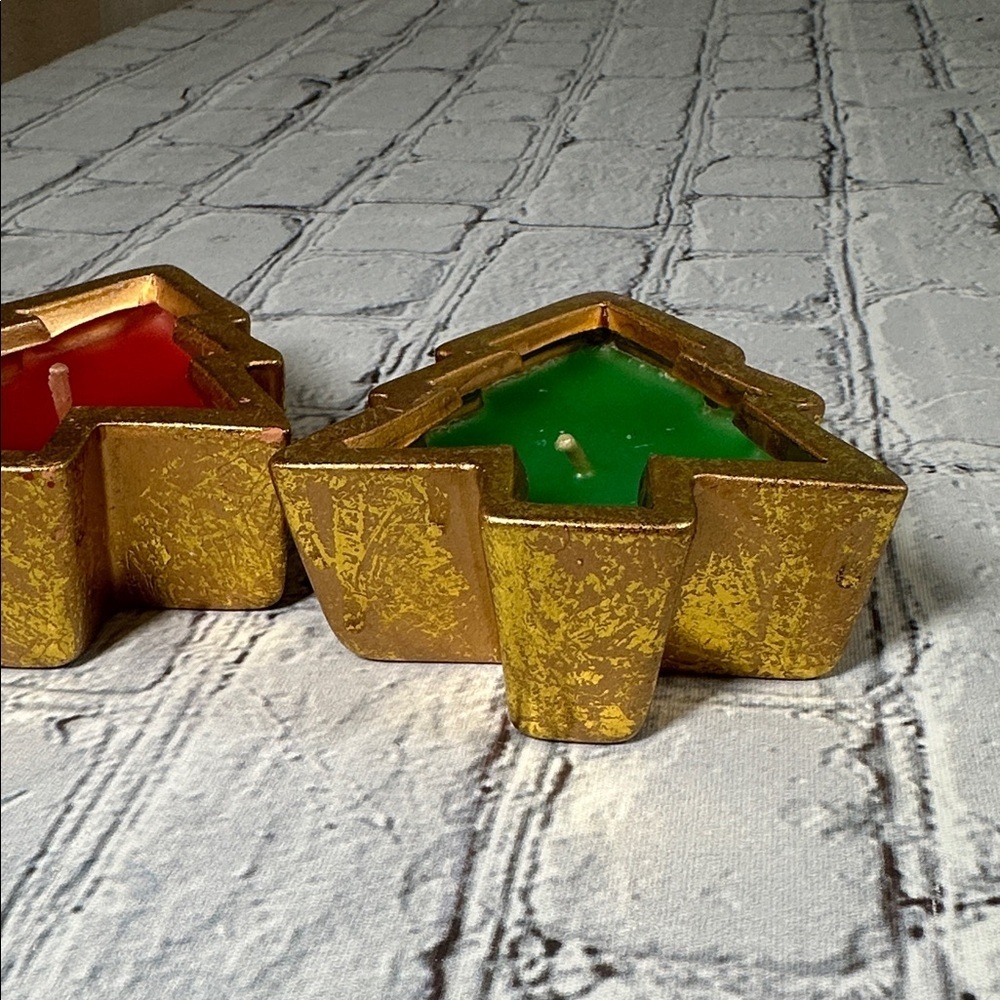 Gold Trimmed Christmas Tree Candles Handcrafted for Silvestri set of 2 candles - Picture 2 of 16